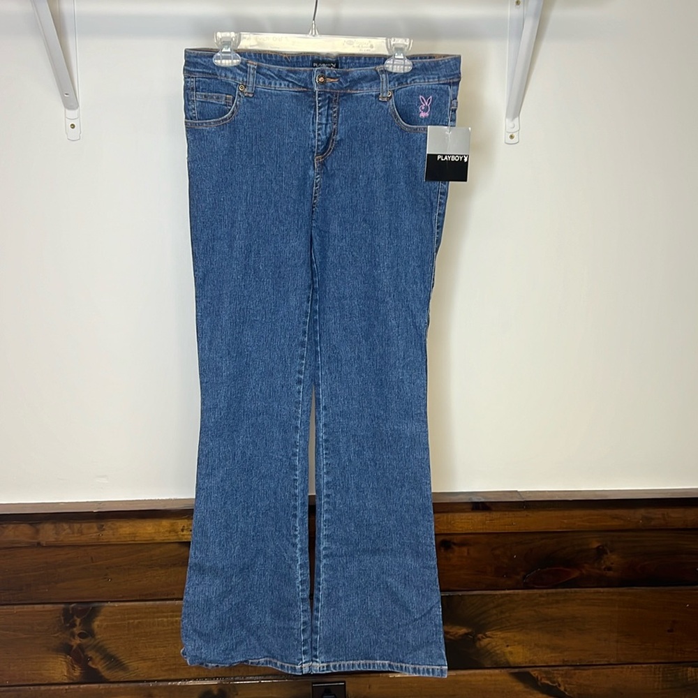 Vintage Deadstock Y2K 2003 Dark Wash Low Rise‎ Flare Stretchy Playboy Jeans- 9